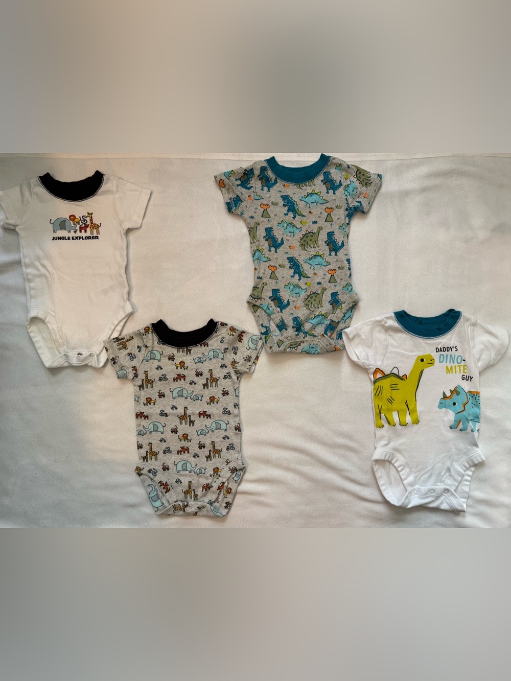 Baby Gray Dino & Safari One-Piece Bodysuits - Set of 2